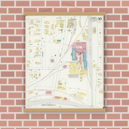 Old map wall art mockup — magnetic wood frame on brick wall — Sanborn Fire Insurance Map from Dixon, Lee County, Illinois (1902), Sheet #0010
