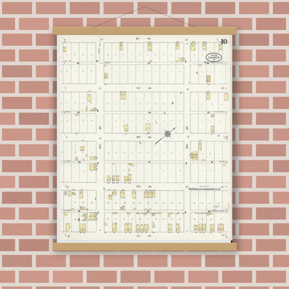 Old map wall art mockup — magnetic wood frame on brick wall — Sanborn Fire Insurance Map from Juniata, Blair County, Pennsylvania (1910), Sheet #0010