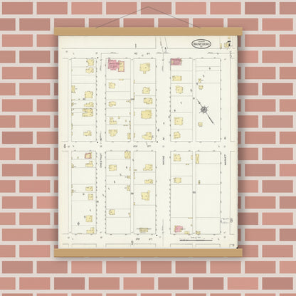 Old map wall art mockup — magnetic wood frame on brick wall — Sanborn Fire Insurance Map from Waynesboro, Independent Cities, Virginia (1913), Sheet #0007