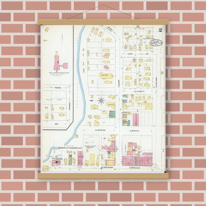 Old map wall art mockup — magnetic wood frame on brick wall — Sanborn Fire Insurance Map from Albert Lea, Freeborn County, Minnesota (1905), Sheet #0002