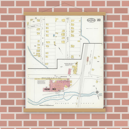 Old map wall art mockup — magnetic wood frame on brick wall — Sanborn Fire Insurance Map from Englewood, Bergen County, New Jersey (1915), Sheet #0022