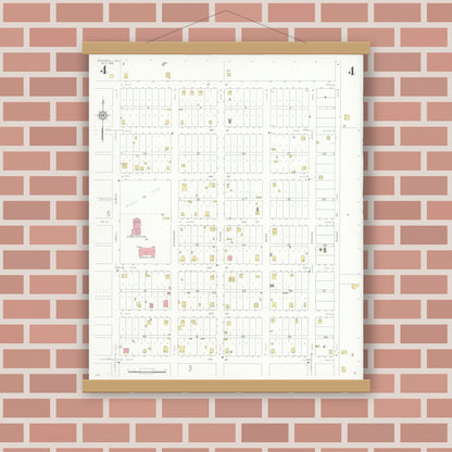 Old map wall art mockup — magnetic wood frame on brick wall — Sanborn Fire Insurance Map from O'Donnell, Lynn And Dawson Counties, Texas (1935), Sheet #0004