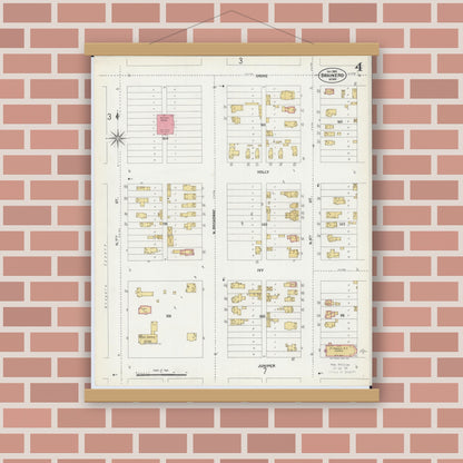 Old map wall art mockup — magnetic wood frame on brick wall — Sanborn Fire Insurance Map from Brainerd, Crow Wing County, Minnesota (1902), Sheet #0004