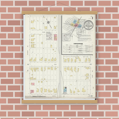 Old map wall art mockup — magnetic wood frame on brick wall — Sanborn Fire Insurance Map from Deshler, Henry County, Ohio (1915) - Complete Map Set