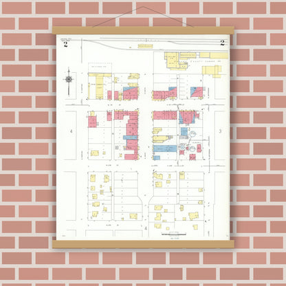 Old map wall art mockup — magnetic wood frame on brick wall — Sanborn Fire Insurance Map from Irving, Dallas County, Texas (1942), Sheet #0002