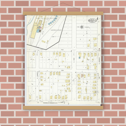 Old map wall art mockup — magnetic wood frame on brick wall — Sanborn Fire Insurance Map from Marquette, Marquette County, Michigan (1911), Sheet #0004
