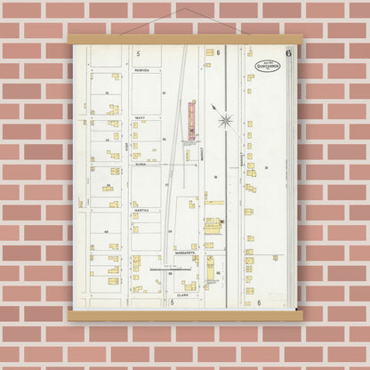 Old map wall art mockup — magnetic wood frame on brick wall — Sanborn Fire Insurance Map from Duncannon, Perry County, Pennsylvania (1904), Sheet #0006