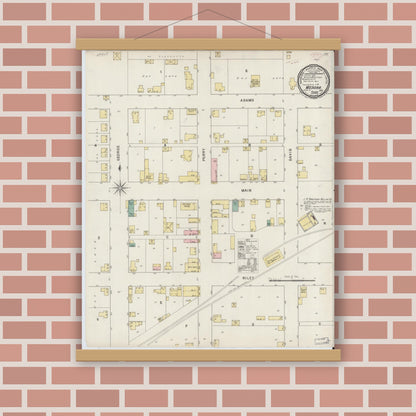 Old map wall art mockup — magnetic wood frame on brick wall — Sanborn Fire Insurance Map from Medora, Jackson County, Indiana (1895), Sheet #0001