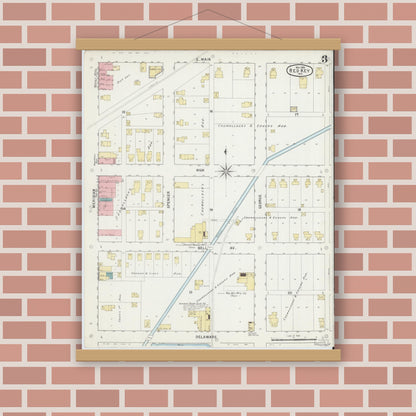 Old map wall art mockup — magnetic wood frame on brick wall — Sanborn Fire Insurance Map from Redkey, Jay County, Indiana (1895), Sheet #0003