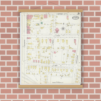 Old map wall art mockup — magnetic wood frame on brick wall — Sanborn Fire Insurance Map from Mount Vernon, Jefferson County, Illinois (1894), Sheet #0005