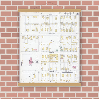 Old map wall art mockup — magnetic wood frame on brick wall — Sanborn Fire Insurance Map from Taylorville, Christian County, Illinois (1899), Sheet #0002