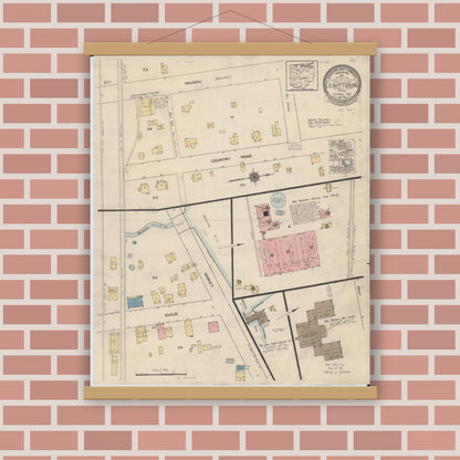 Old map wall art mockup — magnetic wood frame on brick wall — Sanborn Fire Insurance Map from Leavittsburg, Trumbull County, Ohio (1922), Sheet #0001