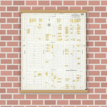 Old map wall art mockup — magnetic wood frame on brick wall — Sanborn Fire Insurance Map from Sault Sainte Marie, Chippewa County, Michigan (1906), Sheet #0025