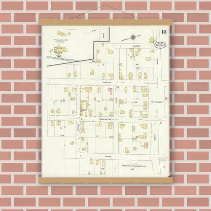 Old map wall art mockup — magnetic wood frame on brick wall — Sanborn Fire Insurance Map from Waterloo, Seneca County, New York (1911), Sheet #0018