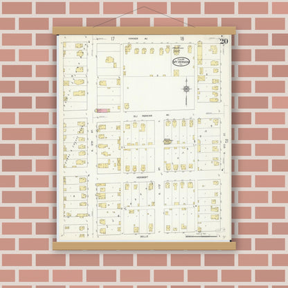 Old map wall art mockup — magnetic wood frame on brick wall — Sanborn Fire Insurance Map from Mount Vernon, Jefferson County, Illinois (1913), Sheet #0020