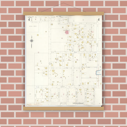 Old map wall art mockup — magnetic wood frame on brick wall — Sanborn Fire Insurance Map from Rockwall, Rockwall County, Texas (1945), Sheet #0004