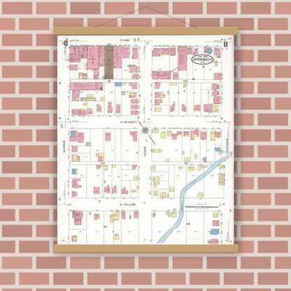 Old map wall art mockup — magnetic wood frame on brick wall — Sanborn Fire Insurance Map from Jefferson City, Cole County, Missouri (1923), Sheet #0008