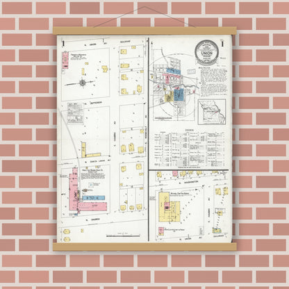 Old map wall art mockup — magnetic wood frame on brick wall — Sanborn Fire Insurance Map from Union, Franklin County, Missouri (1927) - Complete Map Set