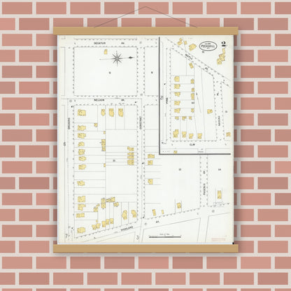Old map wall art mockup — magnetic wood frame on brick wall — Sanborn Fire Insurance Map from Peekskill, Westchester County, New York (1900) - Complete Map Set