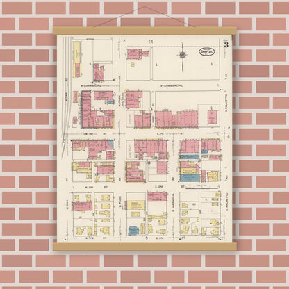 Old map wall art mockup — magnetic wood frame on brick wall — Sanborn Fire Insurance Map from Sanford, Seminole County, Florida (1922), Sheet #0003
