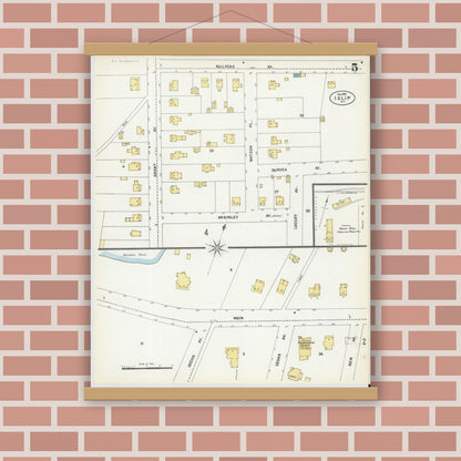 Old map wall art mockup — magnetic wood frame on brick wall — Sanborn Fire Insurance Map from Islip, Suffolk County, New York (1902), Sheet #0005