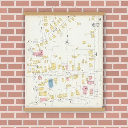 Old map wall art mockup — magnetic wood frame on brick wall — Sanborn Fire Insurance Map from Catskill, Greene County, New York (1903), Sheet #0004