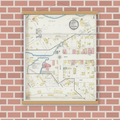 Old map wall art mockup — magnetic wood frame on brick wall — Sanborn Fire Insurance Map from Reedsburg, Sauk County, Wisconsin (1892) - Complete Map Set