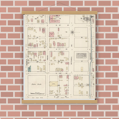 Old map wall art mockup — magnetic wood frame on brick wall — Sanborn Fire Insurance Map from Saint Joseph, Buchanan County, Missouri (1883), Sheet #0020