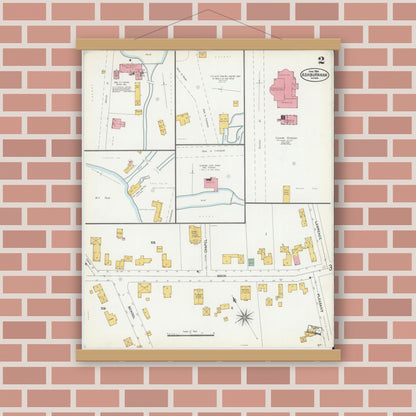 Old map wall art mockup — magnetic wood frame on brick wall — Sanborn Fire Insurance Map from Ashburnham, Worcester County, Massachusetts (1904), Sheet #0002