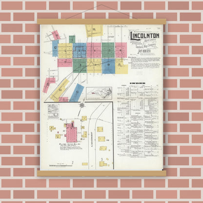 Old map wall art mockup — magnetic wood frame on brick wall — Sanborn Fire Insurance Map from Lincolnton, Lincoln County, North Carolina (1921) - Complete Map Set
