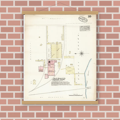 Old map wall art mockup — magnetic wood frame on brick wall — Sanborn Fire Insurance Map from Sioux City, Woodbury County, Iowa (1884), Sheet #0010