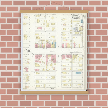 Old map wall art mockup — magnetic wood frame on brick wall — Sanborn Fire Insurance Map from Perrysburg, Wood County, Ohio (1914), Sheet #0002
