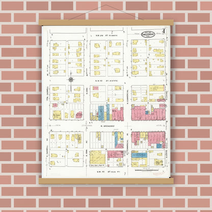 Old map wall art mockup — magnetic wood frame on brick wall — Sanborn Fire Insurance Map from Eagle Grove, Wright County, Iowa (1921), Sheet #0004