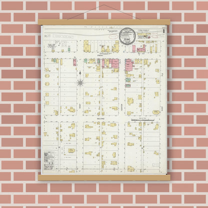 Old map wall art mockup — magnetic wood frame on brick wall — Sanborn Fire Insurance Map from Hume, Edgar County, Illinois (1899) - Complete Map Set