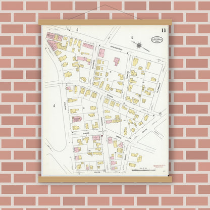 Old map wall art mockup — magnetic wood frame on brick wall — Sanborn Fire Insurance Map from Chicopee, Hampden County, Massachusetts (1910), Sheet #0011