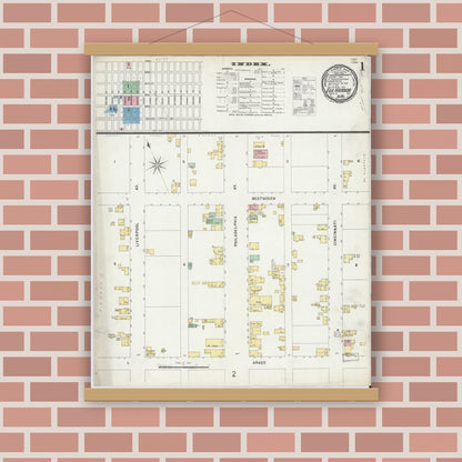 Old map wall art mockup — magnetic wood frame on brick wall — Sanborn Fire Insurance Map from Egg Harbor City, Atlantic County, New Jersey (1896), Sheet #0001