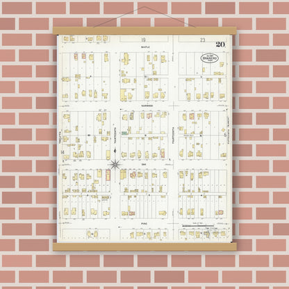 Old map wall art mockup — magnetic wood frame on brick wall — Sanborn Fire Insurance Map from Brainerd, Crow Wing County, Minnesota (1907), Sheet #0020