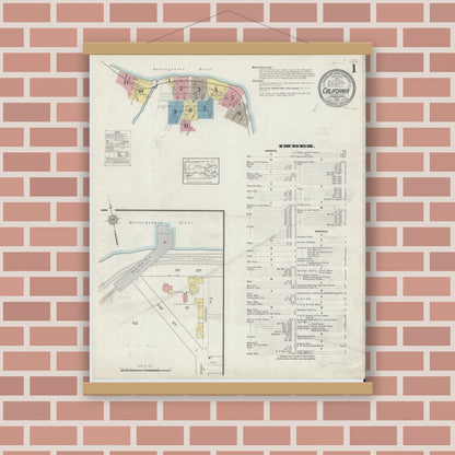 Old map wall art mockup — magnetic wood frame on brick wall — Sanborn Fire Insurance Map from California, Washington County, Pennsylvania (1913) - Complete Map Set