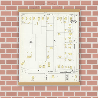Old map wall art mockup — magnetic wood frame on brick wall — Sanborn Fire Insurance Map from Fairport, Monroe County, New York (1909), Sheet #0011