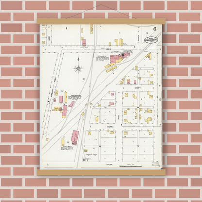 Old map wall art mockup — magnetic wood frame on brick wall — Sanborn Fire Insurance Map from North Manchester, Wabash County, Indiana (1900), Sheet #0006