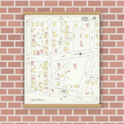 Old map wall art mockup — magnetic wood frame on brick wall — Sanborn Fire Insurance Map from Alton, Madison County, Illinois (1915), Sheet #0022