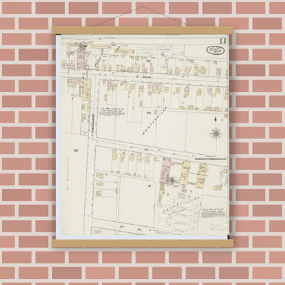 Old map wall art mockup — magnetic wood frame on brick wall — Sanborn Fire Insurance Map from Piqua, Miami County, Ohio (1887), Sheet #0011
