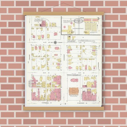 Old map wall art mockup — magnetic wood frame on brick wall — Sanborn Fire Insurance Map from Upper Sandusky, Wyandot County, Ohio (1911), Sheet #0005