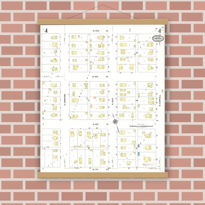 Old map wall art mockup — magnetic wood frame on brick wall — Sanborn Fire Insurance Map from Carroll, Carroll County, Iowa (1923), Sheet #0004
