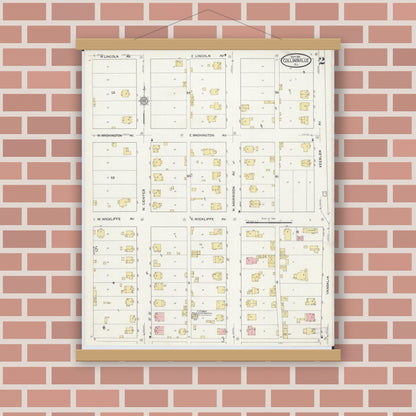 Old map wall art mockup — magnetic wood frame on brick wall — Sanborn Fire Insurance Map from Collinsville, Madison County, Illinois (1915), Sheet #0002