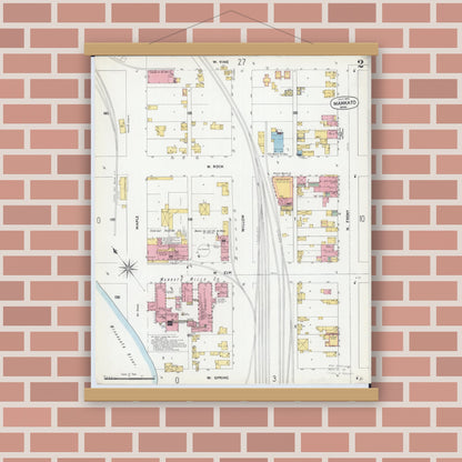 Old map wall art mockup — magnetic wood frame on brick wall — Sanborn Fire Insurance Map from Mankato, Blue Earth County, Minnesota (1900), Sheet #0002