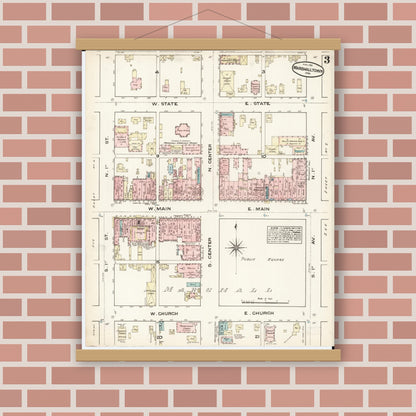 Old map wall art mockup — magnetic wood frame on brick wall — Sanborn Fire Insurance Map from Marshalltown, Marshall County, Iowa (1884), Sheet #0003