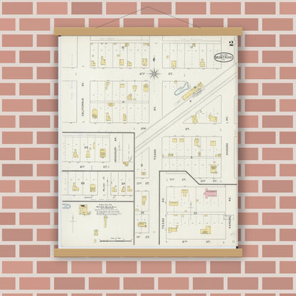 Old map wall art mockup — magnetic wood frame on brick wall — Sanborn Fire Insurance Map from Montrose, Henry County, Missouri (1894), Sheet #0002