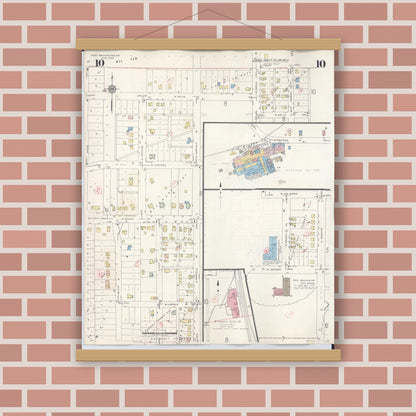 Old map wall art mockup — magnetic wood frame on brick wall — Sanborn Fire Insurance Map from Port Washington, Ozaukee County, Wisconsin (1949), Sheet #0010