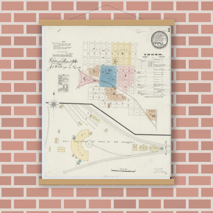 Old map wall art mockup — magnetic wood frame on brick wall — Sanborn Fire Insurance Map from Temple, Bell County, Texas (1888) - Complete Map Set
